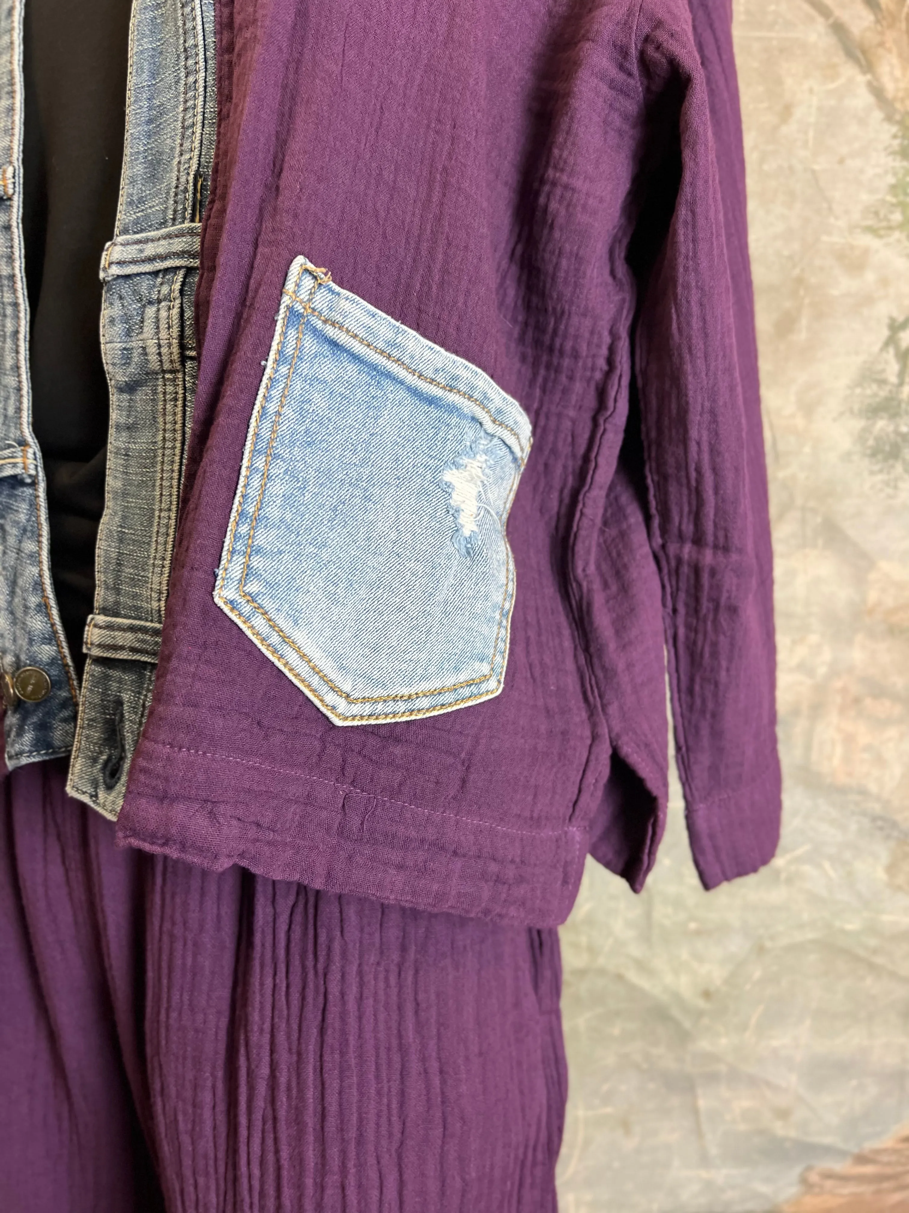 5223 Melaney Denim Mix Cardigan-Eggplant