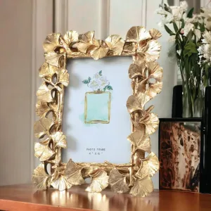 Art Street Creative Resin Display of Ginkgo Biloba Photo Frame For Home Decoration, Wedding Dress Display Frame For Table Top Desk, Birthday, Wedding & Return Gift - Royal Gold (Size: 4x6 Inch)